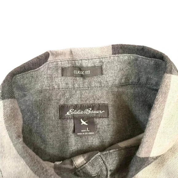 Eddie Bauer Cotton Flannel Long Sleeve Button Gray Checkered Shirt Men’s size L - Picture 3 of 8